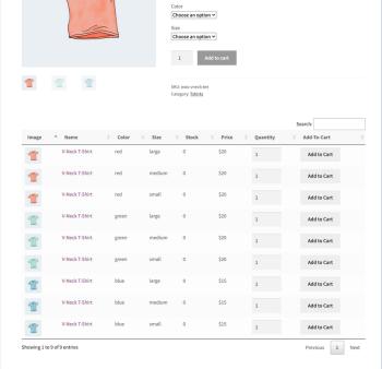 Product Variations Table for WooCommerce